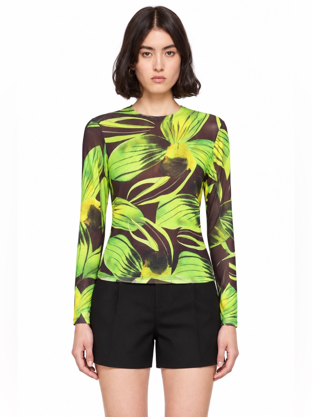 28. Louisa ballou mesh floral print long sleeve